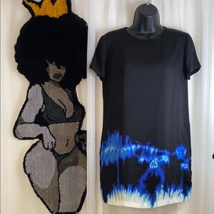 Vince Black Blue Abstract Print Shift Dress Size 2 Silk Blend
